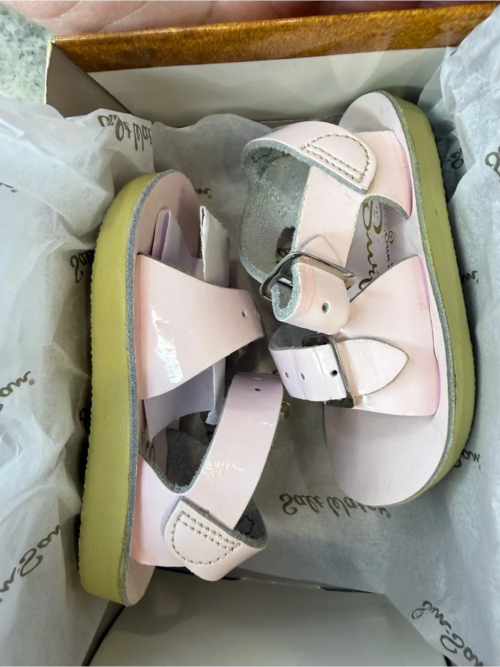 Salt Water Sandals Genuine Leather Light Pink Double Buckle Toddler Size 3 NIB
